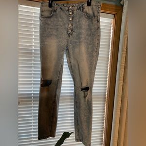 High rise distressed button jeans size 16